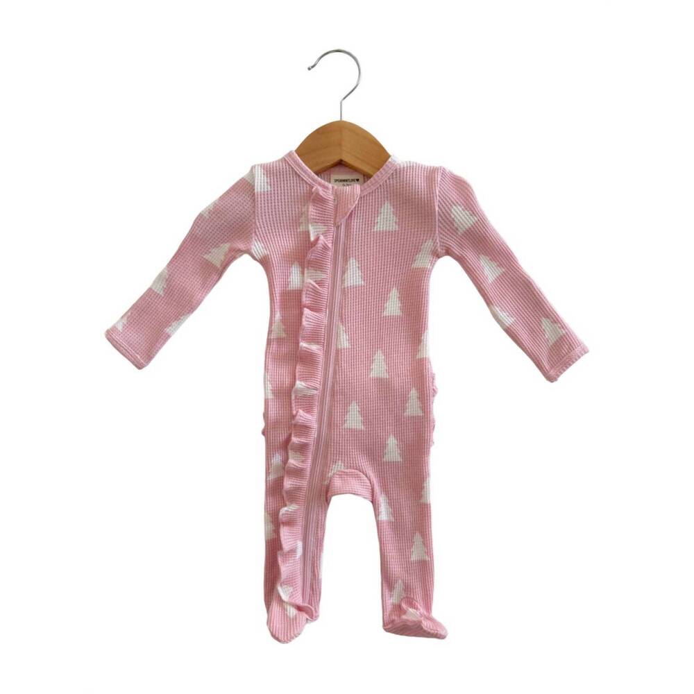 NEW SPEARMINTLOVE kids organic zip footie in pink christmas tree